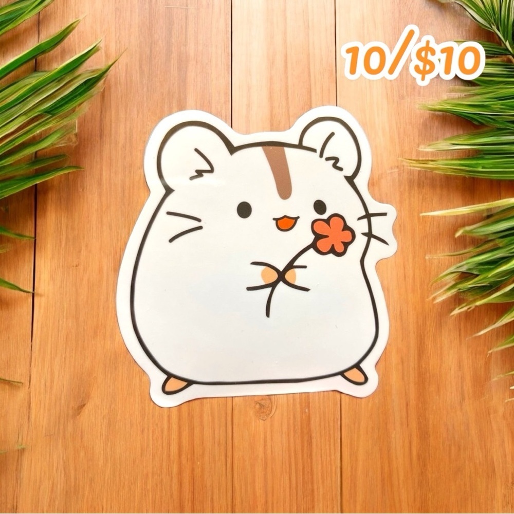 10 / $10 - Hamster with Flower Sticker - Adorable